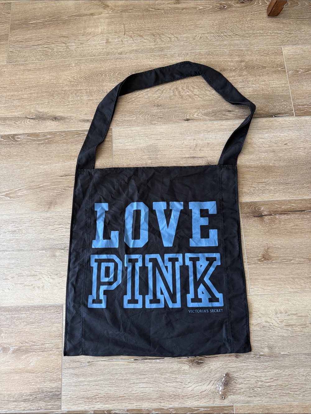PINK Victoria's Secret Black Tote with Light Blue LOVE PINK Logo